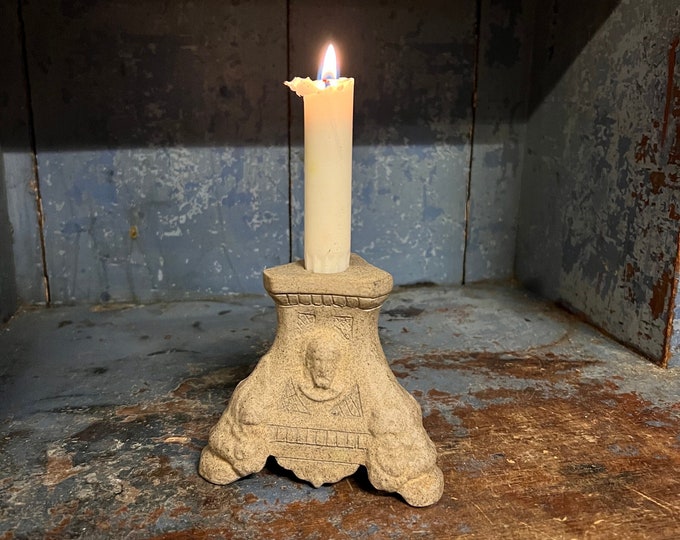 Vintage artist signed Altar candlestick / candle  holder, Church candlestick, rustic table decor