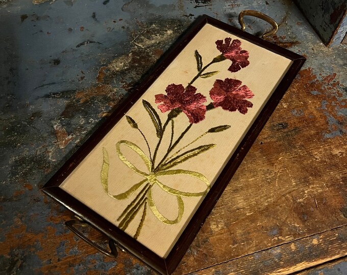 1880-1920s Norwegian handcrafted serving tray/wall decor from Norway, Art Nouveau style Embroidery, folkart/folk art, rustic farmhouse style