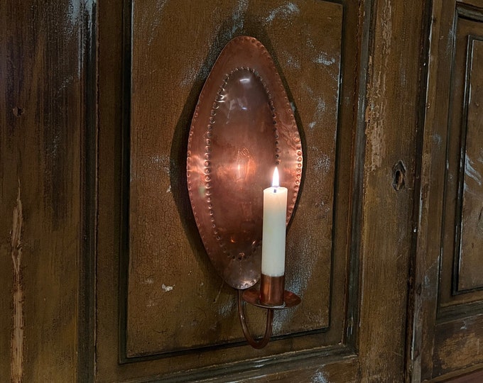 1800s antique copper Candle Sconce, Candlestick wall sconce, RUSTIC patina, Norwegian / Scandinavian home decor / interior