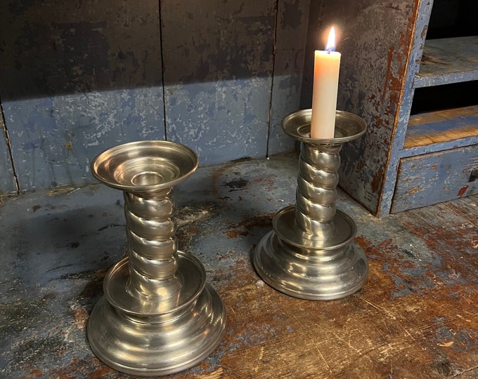 Vintage Norwegian Pewter candlestick/tealight holder, baroque style, Norwegian tin, Scandinavian Mid Century Modern
