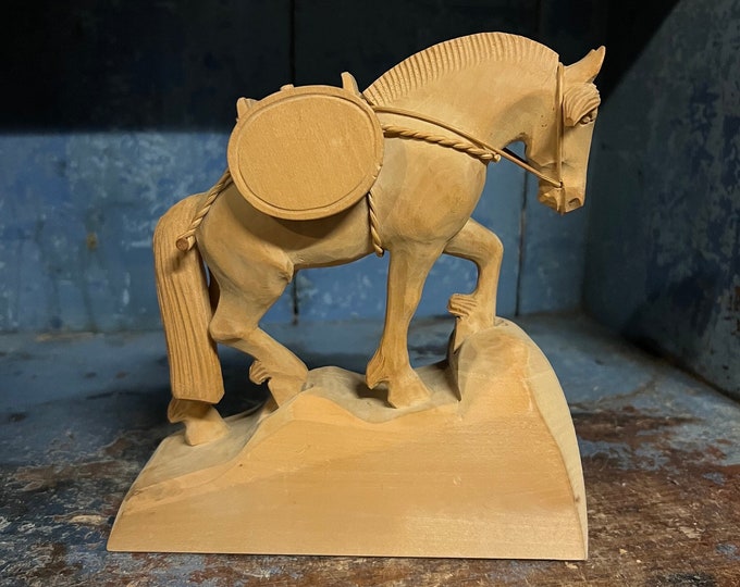 Dated 1992 "Norwegian Fjord Horse" Figurine/Sculpture by famous wood carving artist Kolbein Hommedal, SIGNED, Scandinavian art, Collectible