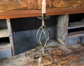 Vintage handmade candlestick, wrought iron, Norwegian /Scandinavian candleholder, Norway folk art, RUSTIC cabin / farmhouse / country style