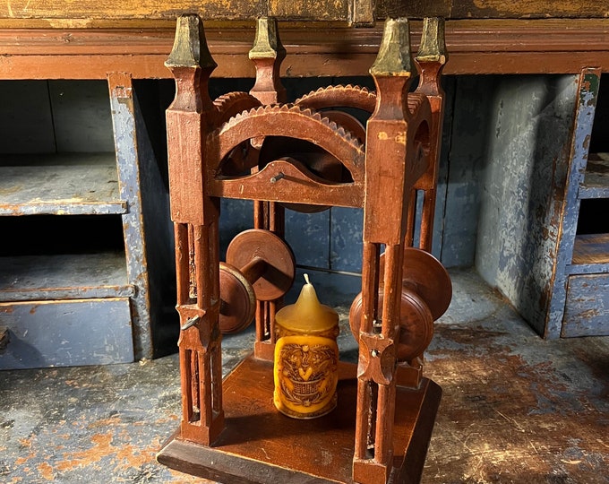 1800s Primitive GOTHIC style tower yarn winder/line dryer, Wooden tool, handcrafted Scandinavian RUSTIC Antique folk art, Original Painting