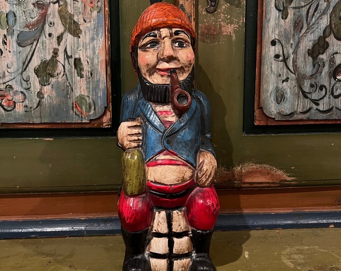 Unique handcrafted single bottle wine carrying case / wooden storage box to hide wine, RARE folk art sculpture, wood carving