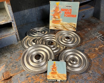 ca. 1970s Vintage Kranse Kake Former /  Cake Rings Pans / Form, Norwegian  - Norwegian aluminium Christmas / Wedding Cake pan set