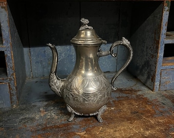 1800s Antique Victorian style engraved coffee pot / jug. Collectible, RUSTIC antique cabin / farmhouse / country style