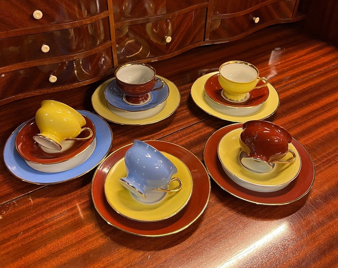 Vintage Thomas BAVARIA - Set of 5 coffee / espresso / mocca breakfast / Brunch Trio, Handpainted, real gold rim, Free Shipping
