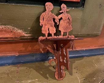Antique wooden RUSTIC wall shelf,Norwegian/Scandinavian folkart, Unique design "Friendship" shelf from Norway