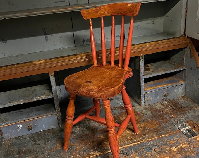 1800s antique stool/chair, Rustic, nature wood, handcrafted rosemaling pattern, pinewood, patina