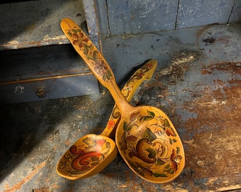 1950s Vintage Norwegian handcrafted/handcarved Spoon/Ladle with rosemaling from Telemark, wall hanging,Scandinavian folk Art, Norsk heritage