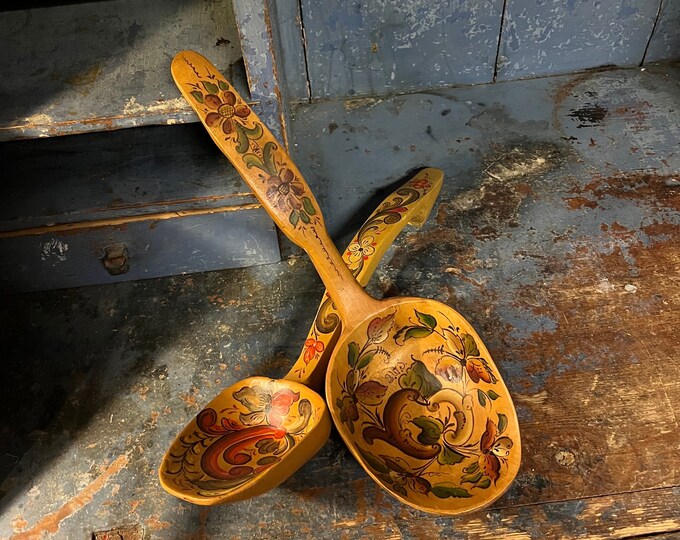 1950s Vintage Norwegian handcrafted/handcarved Spoon/Ladle with rosemaling from Telemark, wall hanging,Scandinavian folk Art, Norsk heritage