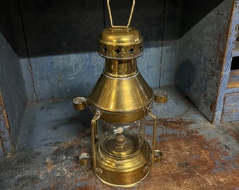 18/1900s Antique Ship / Maritime Lantern, oil lamp / lantern, brass / bronze, Primitive hanging lamp, Hurricane storm lantern