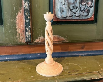 Vintage Norwegian candelabra candlestick candle holder, hollow carving pinewood, Scandinavian handcrafted table decor, centerpiece