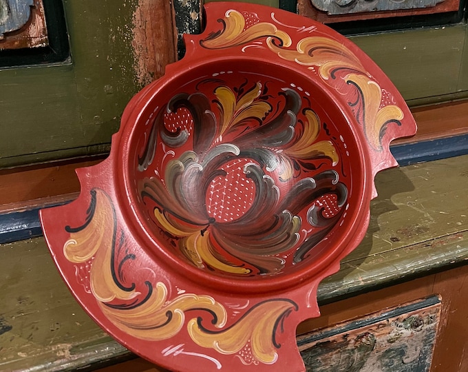 Vintage rosemaling tray /vingebowl fra ca. 1970/80s, traditional Scandinavian folkart folk art folk-art from Norway, farmhouse cabin