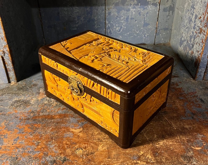 Antique/Vintage Chinese handcrafted/handcarved Chest, treasure chest box, storage trunk box, Jewelry box, Cigar box, Letter box