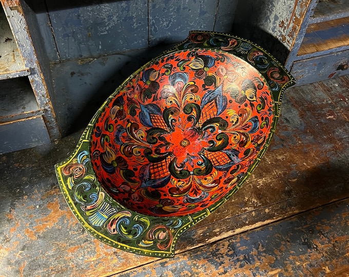 1930/40s Stunning Norwegian Rosemaling serving tray/trau/Dough Bowl, handcraftedd Telemark folkart country/ farmhouse style cabin interior