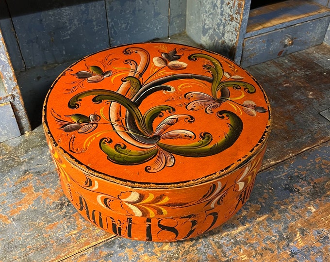 Dated 1835 Thomas Luraas (1799-1886) Important Norwegian Museum Quality tine box with original rosemaling / rose painting