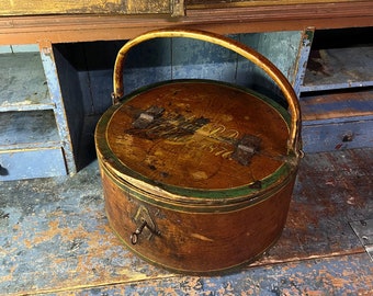 Dated 1876 Antique RUSTIC tine box with original painting, 150 years old Primitive Norwegian / Scandinavian folkart folk art, PATINA