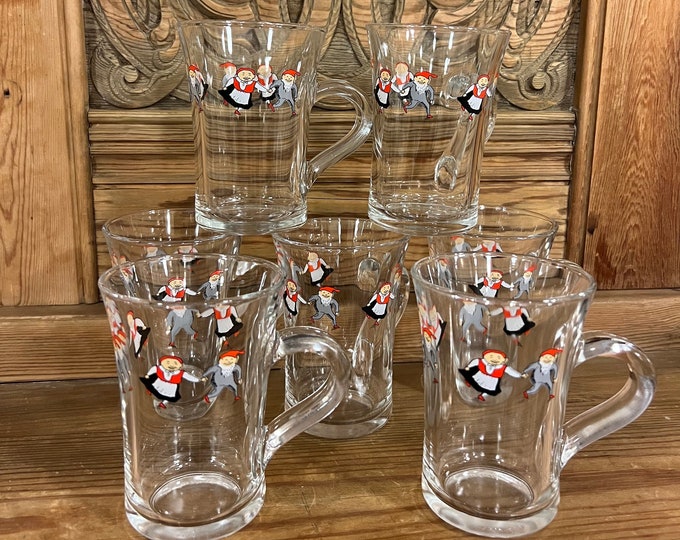 Vintage Nisse Norwegian Porsgrund design glass mug, beer/punch/warm drink glass, Scandinavian design Christmas table serving, COLLECTIBLE