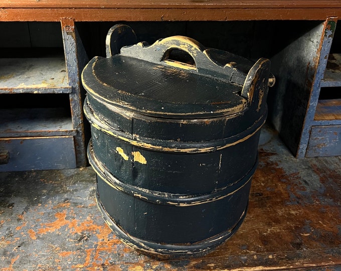 1800s antique groat/porridge amber/Tine box/butter bucket from Norway, Norwegian folk art, Handmade/ handcarved, Collectible