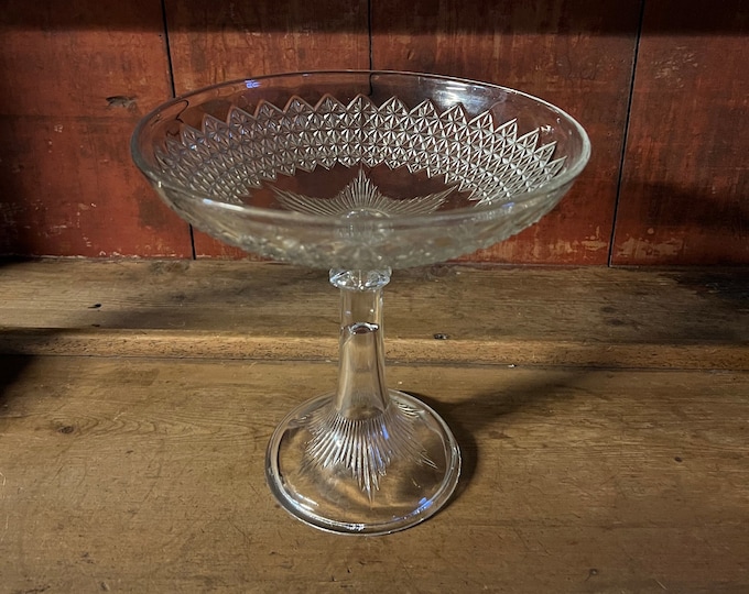 1of2SOLD, 18/1900s Antique cake / fruit stand in press glass, Quality Collectible Norwegian/Scandinavian heritage antique