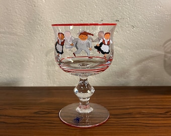 RARE Magnor Nisse Wine /Red Wine glass Norwegian Porsgrund design nisse motifs, Scandinavian design Christmas table serving, COLLECTIBLE