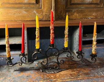 Vintage Norwegian candelabra candlestick candle holder, wrought iron, LARGE,Scandinavian folkart hand forged,RUSTIC, home decor centerpiece