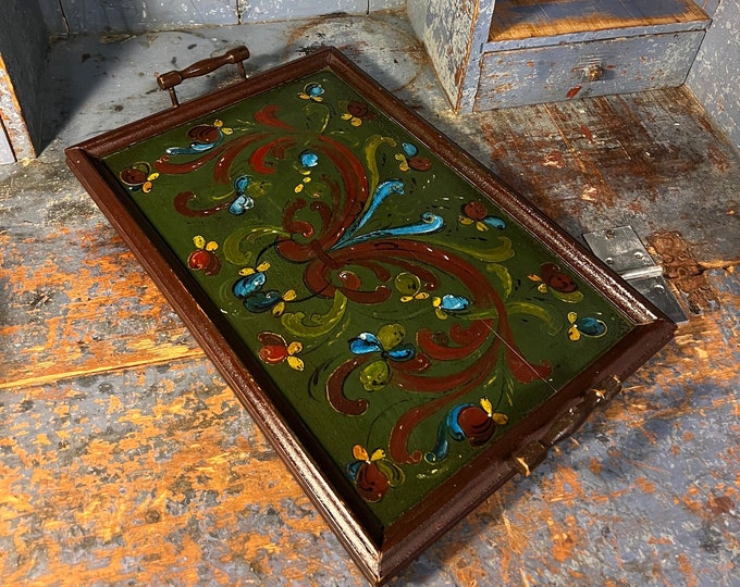 Dated 1928 Antique rosemaling serving tray with handles/wall decor from Nissedal/Telemark,Norway rosemalt folkart/folk art, farmhouse style