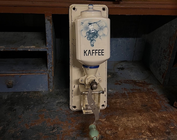 Primitive 1920s antique Wall Mounted, Hand Crank Coffee Grinder, RUSTICwall hanging "KAFFEE" machine, patina