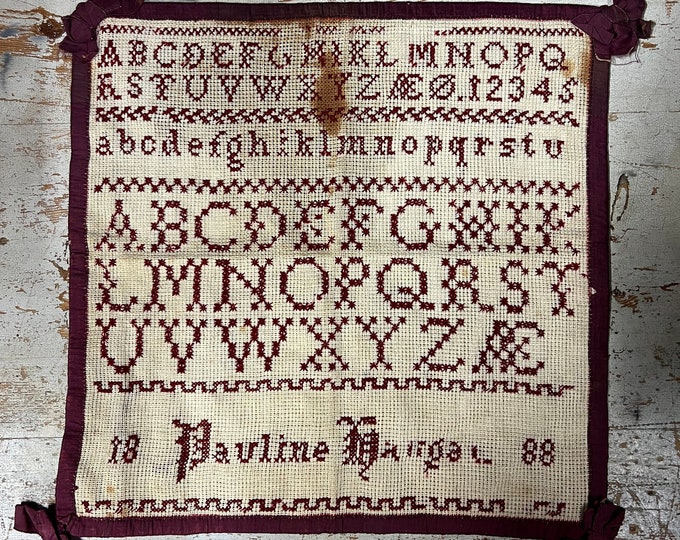 Original Dated 1888 antique Norwegian sampler with unique pattern, Norway folkart, folk art, Home decor, christening gift