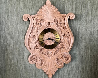 Dated 1990 Vintage Norwegian hand carved wall clock from Telemark, signed and dated by artist