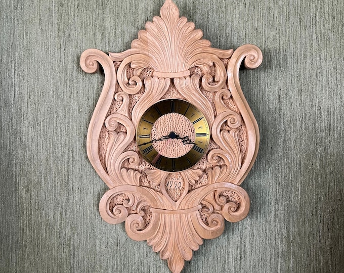 Dated 1990 Vintage Norwegian hand carved wall clock from Telemark, signed and dated by artist