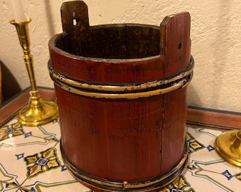 Early 1800s' antique Norwegian handmade groat/porridge amber/Tine box from Telemark, Norway, traditional folkart, Good condition