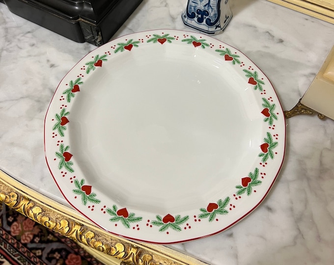 38SOLD! Dia. 26cm Porsgrund 'Hearts & Pines' Norwegian design dinner plate, Vintage Norway/ Scandinavian design Christmas table serving