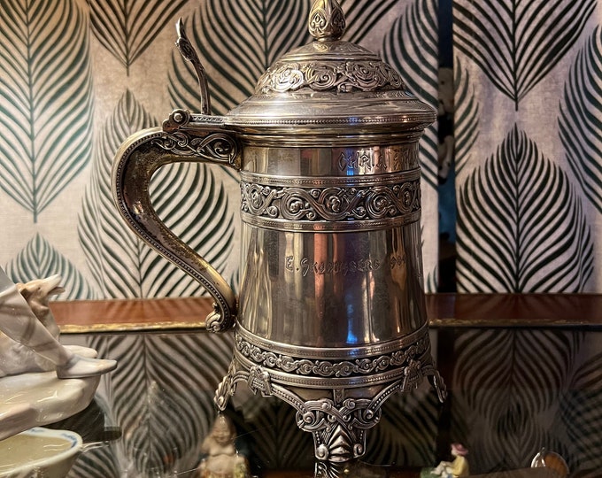 Antique Solid Silver Norwegian dragon style jug / tankard from 1904, Made by Thune,830s, folkart, Scandinavian viking style, collectible