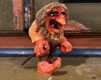 Anton Sveen Style Hand carved wooden troll, Norwegian/Scandinavian folk art, wood carving folkart, Collectible