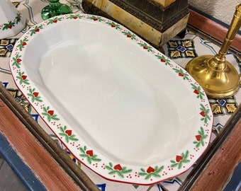 4SOLD, RARE size L.38cm Porsgrund 'Hearts & Pines' Norwegian design serving plate, Vintage Scandinavian design Christmas table serving