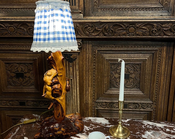 Unique Vintage Norwegian handcraft table Lamp, Country style/Farmhouse/Cabin lighting, Scandinavian folkart/folk art