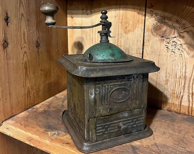 1890s' RUSTIC antique coffee grinder from Norway, Norwegian/Scandinavian  Jugend/Art Nouveau style antique coffee machine