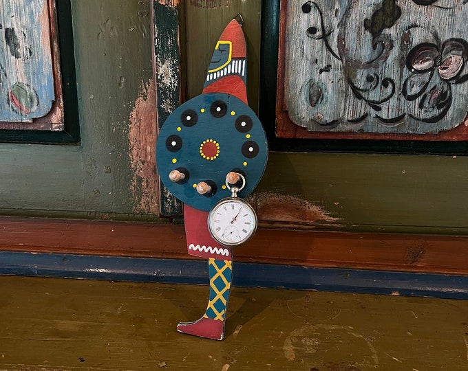 1960/70s Viking Wall Hanger, Key Holder, Vintage Norwegian design in wood with handpainted decor