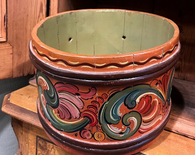1800s Antique Norwegian butter / cheese form with newer rosemaling, Norwegian folk art /folkart / folk-art, country/ farmhouse style