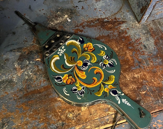 Vintage RUSTIC Fireplace Bellows/Blower with Norwegian Rosemaling, Vintage Scandinavian folkart, Housewarming gift for cabin/farmhouse