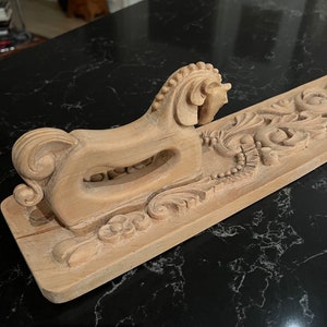 1970/80s UNIQUE Norwegian mangle board with stunning detailed carving, Horse handle, handcrafted, Vestfold folkart, Scandinavian folk-Art
