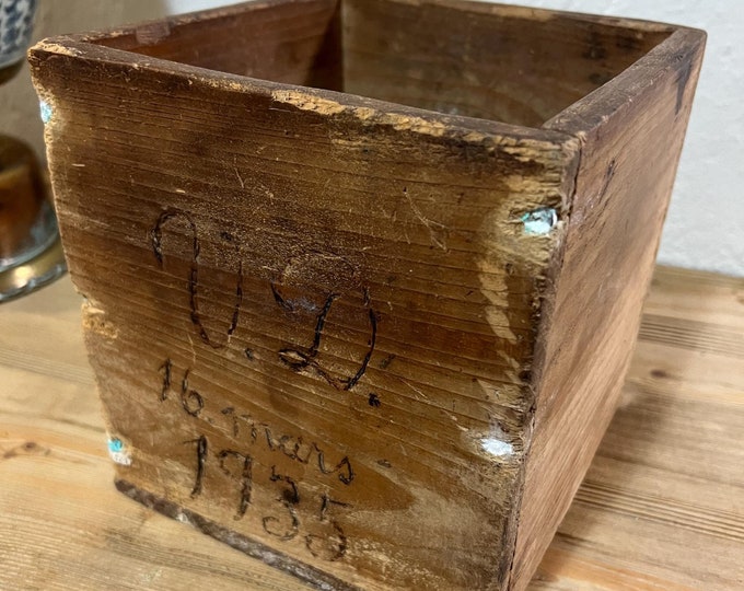 Dated 1935 Rustic antique Kitchen storage box from Norway, Norwegian folk art, country / farmhouse style table decor, tray