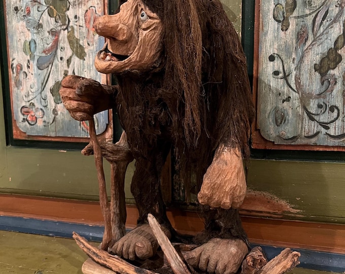LARGE handcrafted TROLL Figurine from Norway, RARE Norwegian folk art sculpture, wood carving folkart, Collectible, Unique find, 45cm
