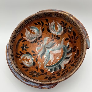 Dated 1857 Primitive antique Norwegian Rosemaling vingebowl/Ale/beer bowl from Hallingdal, Museum quality, handcrafted, Collectible