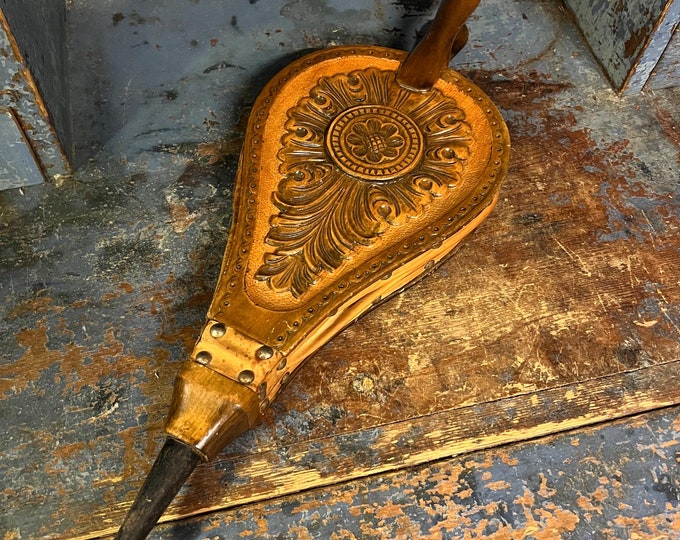 RARE 1940s HUSFLID Norway handcrafted Fireplace Bellows/ Blower Norwegian folkart with hand-carved rosemaling pattern, Housewarming