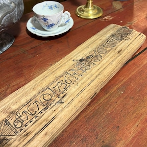 Dated 1736 Norwegian mangle board with unique carving, rare primitive antique folk art, RUSTIC patina, museum quality piece