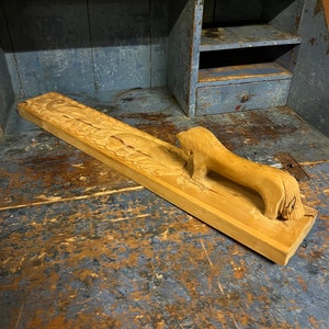 1980s Vintage Norwegian mangle board with nice carving,hand carved horse, folkart from Norway, Scandinavian folk-Art, Norsk heritage
