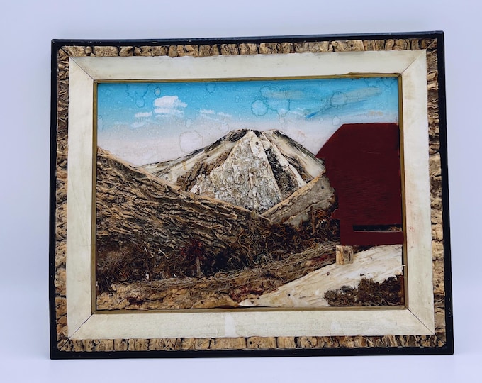 Unique Norwegian folk art- birch bark wall hanging art "Fjell & Cottage" - Farmhouse / cabin / Country style wall hanging